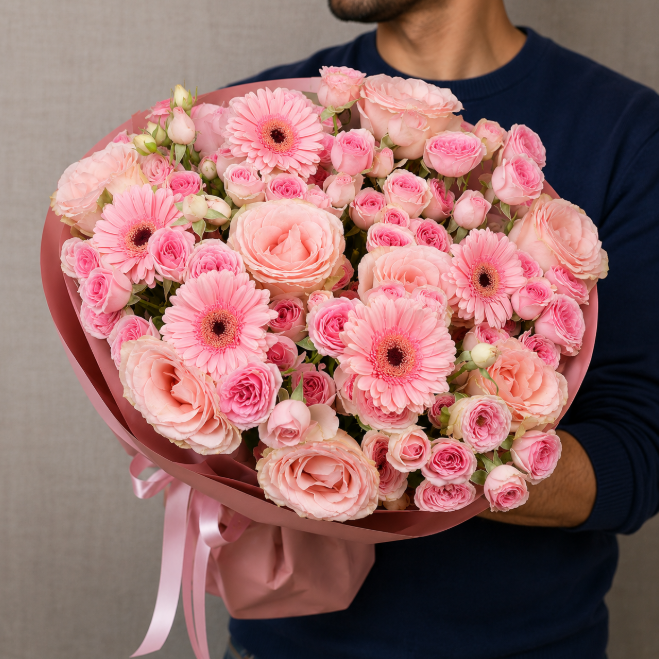 Pink Spray Roses And Gerbera Luxury Bouquet