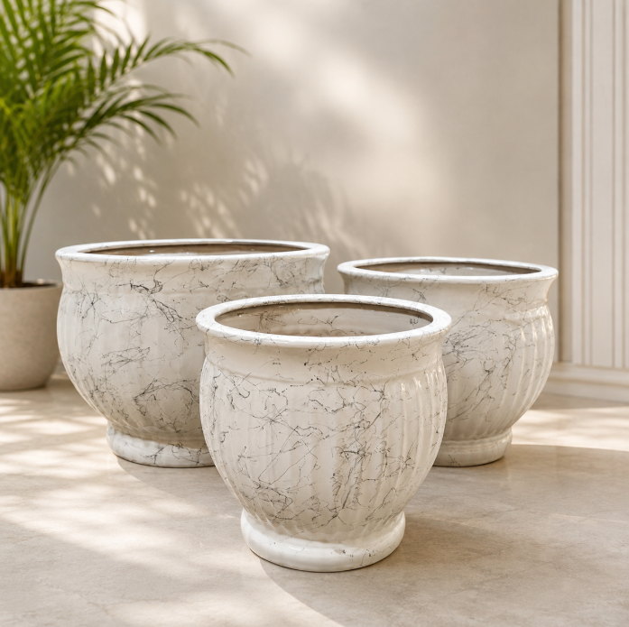 White Marble Classic Pot