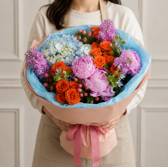 Sarah Bernhardt Peonies And Mixed Flowers Bouquet
