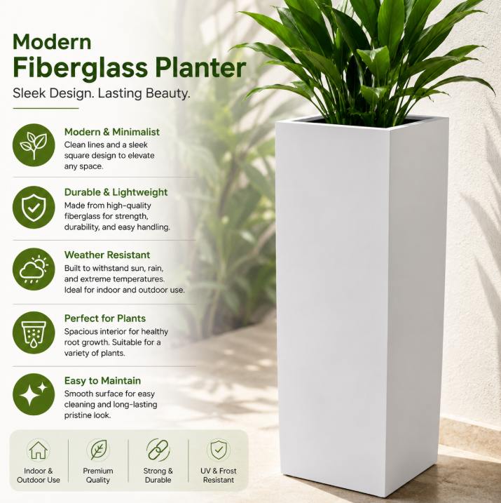 GRP Square Tall Fiberglass Pot