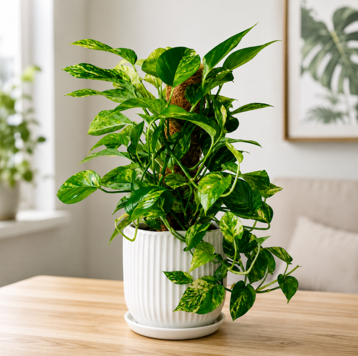 Marble Queen Pothos Moss Stick | Epipremnum aureum 'Neon'