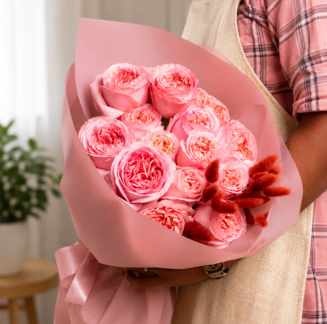 15 Luxury Pink Peony Rose Bouquet