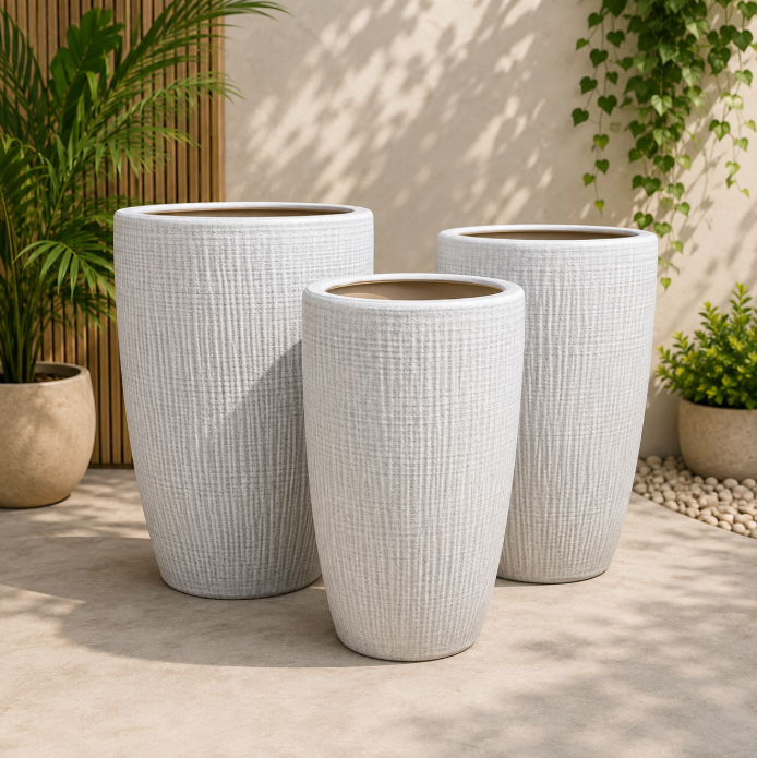 White Linen Texture Pot