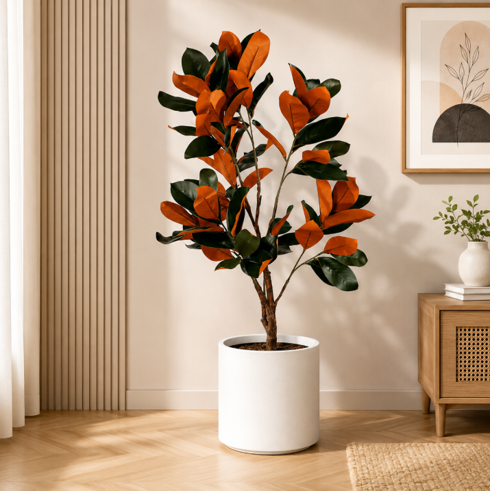 Artificial Magnolia Plant 120cm Tall(with black nursery pot)
