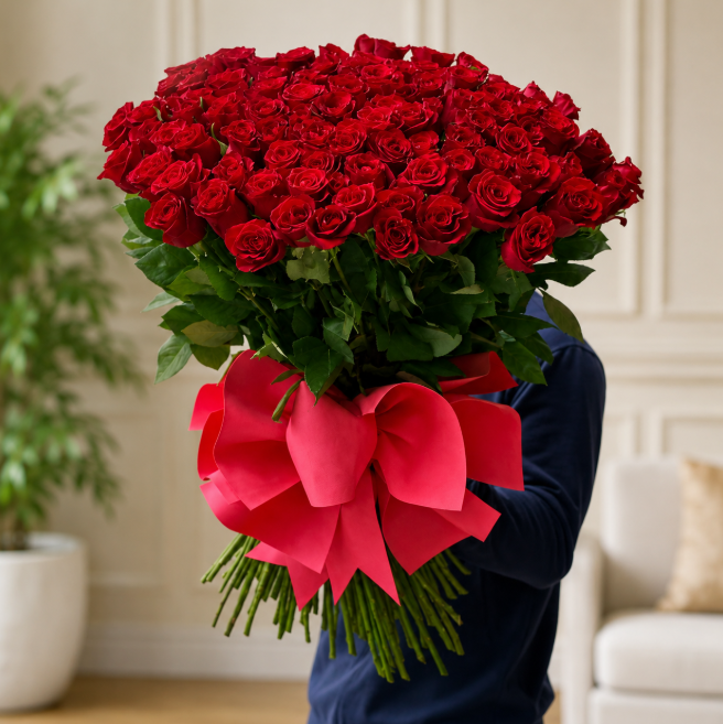 101 Red Roses Hand Tied Luxury Bouquet