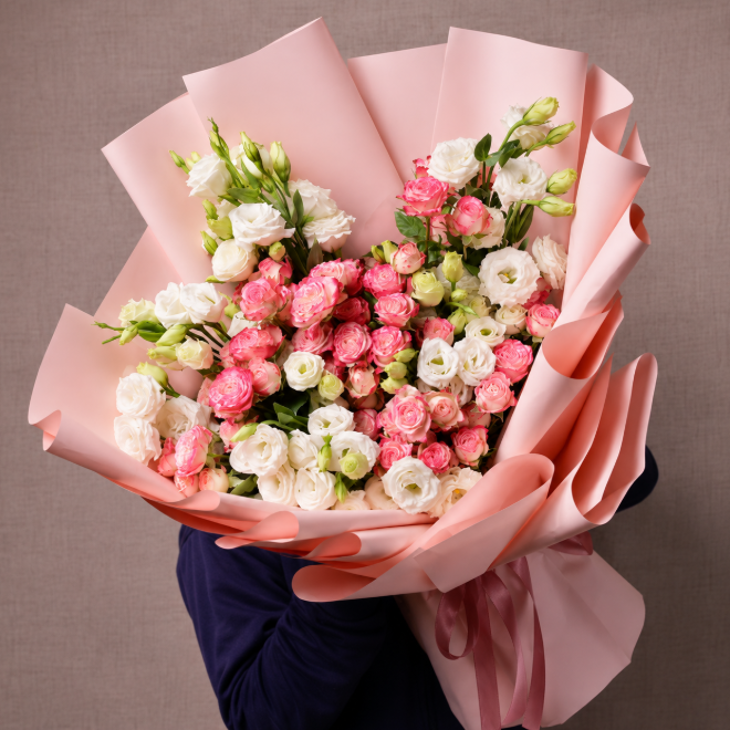 Pink Spray Roses And White Lisianthus Luxury Bouquet