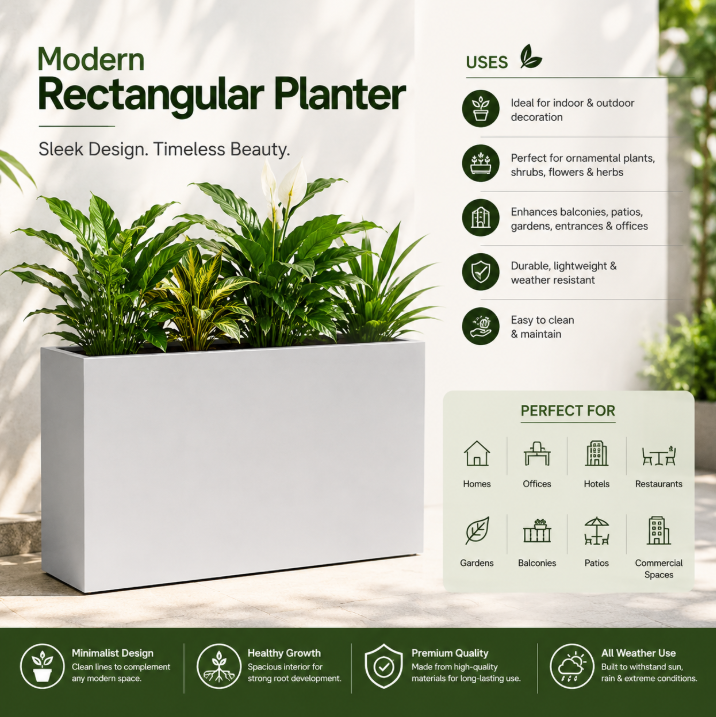 GRP Rectangle Tall Fiberglass Pot