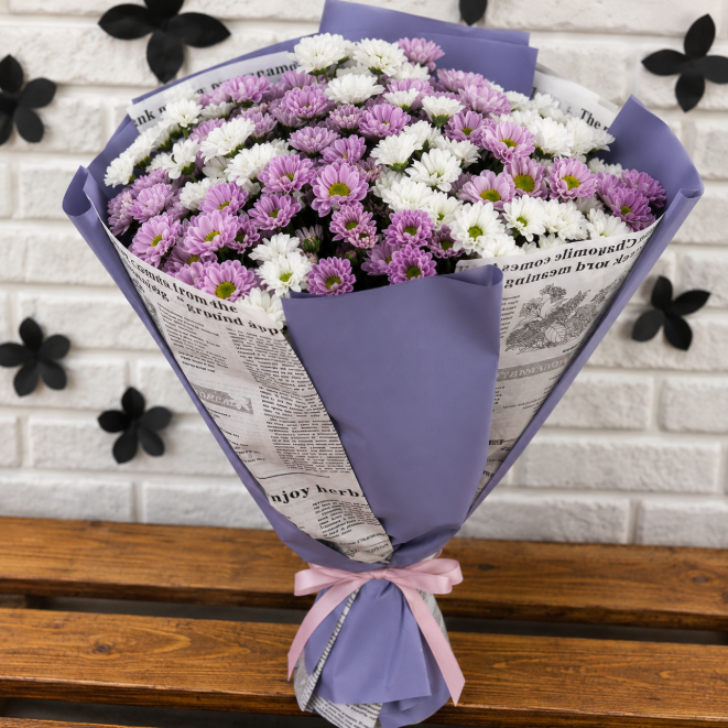 25 Purple White Chrysanthemum Bouquet