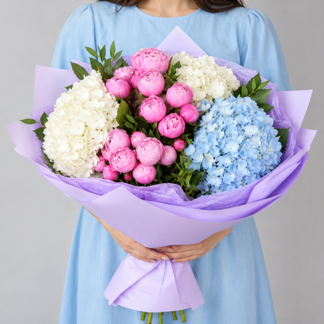 Pink Peony Roses And Mixed Hydrangea Luxury Bouquet
