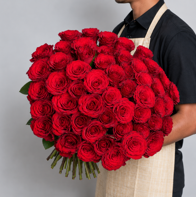 51 Red Roses Hand-Tied Luxury Bouquet