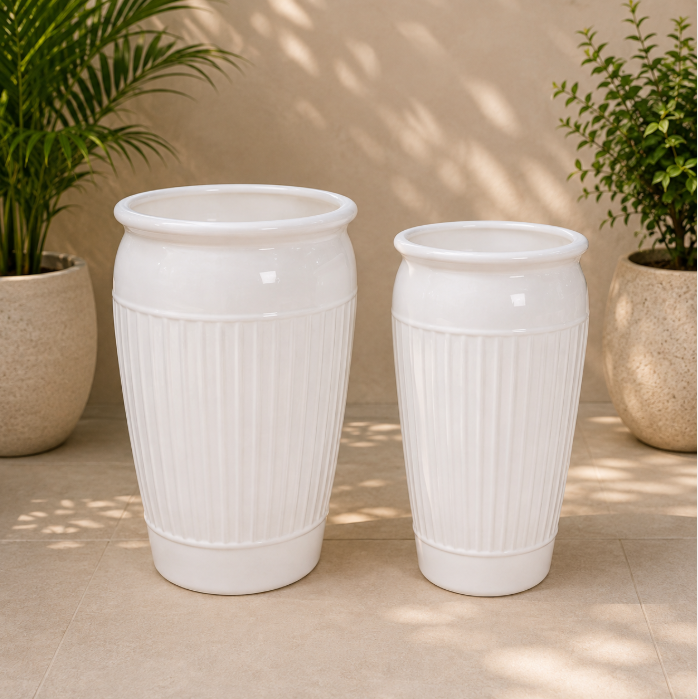 Elegant White Fluted Pot