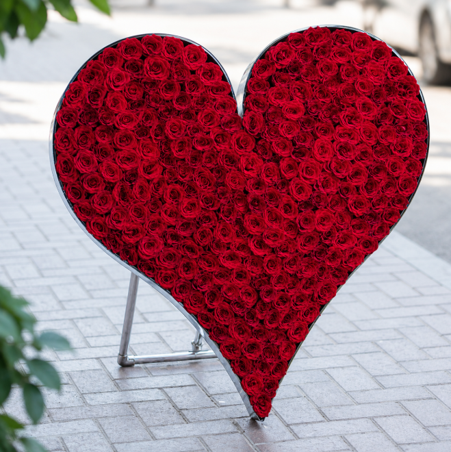 281 Ultimate Luxury Red Roses Heart Arrangement
