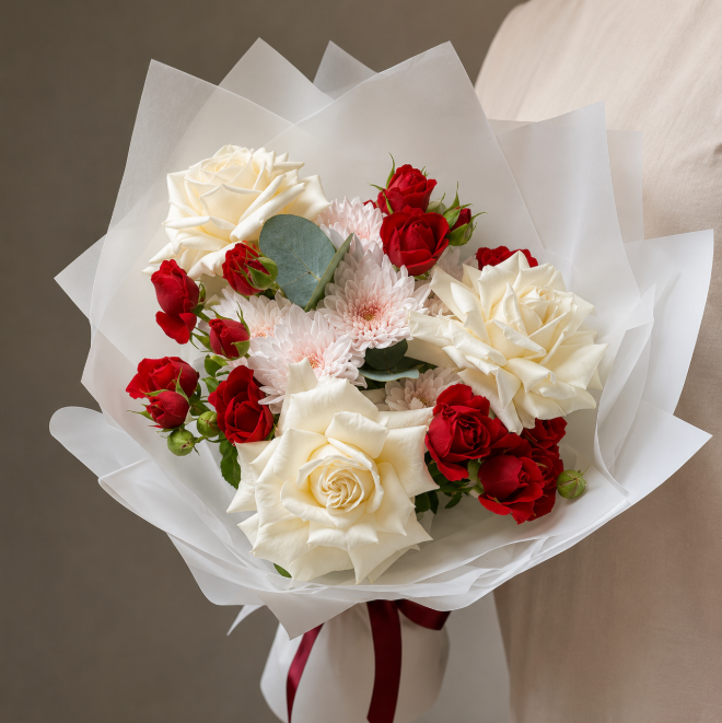 Red Spray Roses And White Roses Bouquet