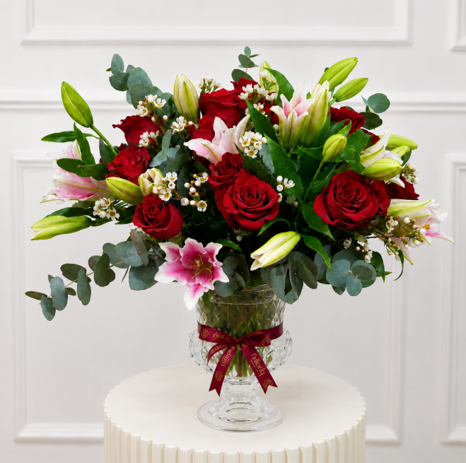 Red Rose And Pink Lily Vase