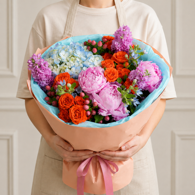 Sarah Bernhardt Peonies And Mixed Flowers Bouquet