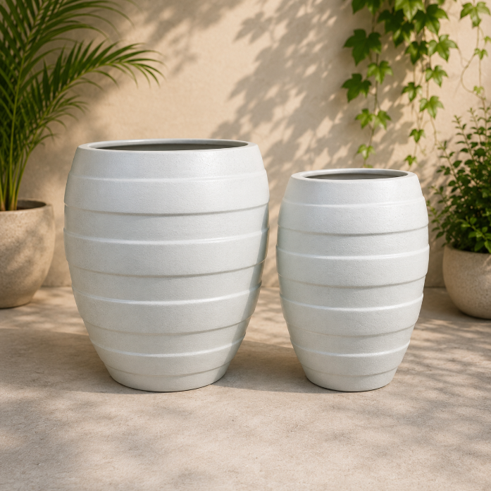 White Barrel Ceramic Pot