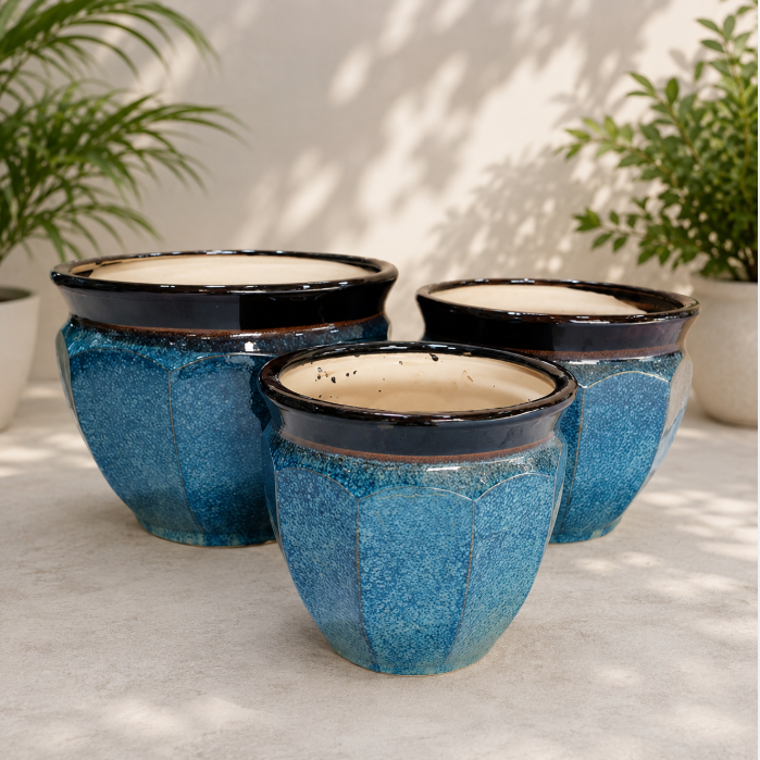 Azure Wave Ceramic Pot
