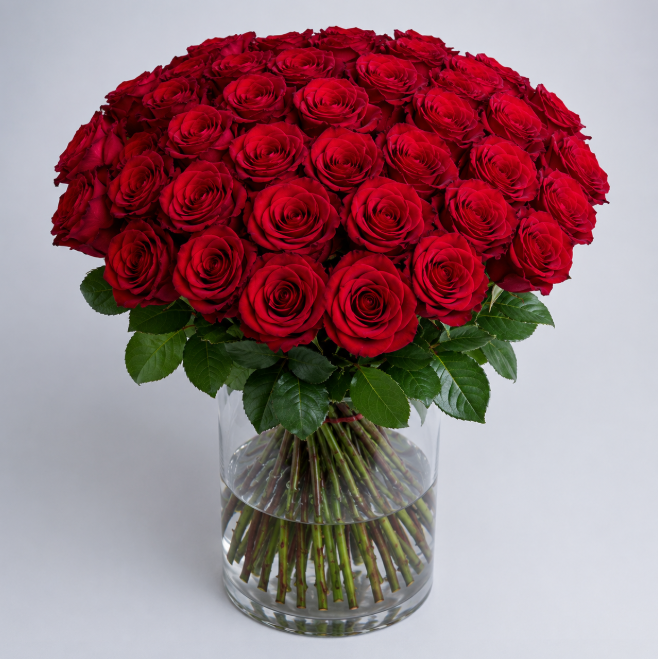 51 Red Roses Luxury Glass Vase Arrangement