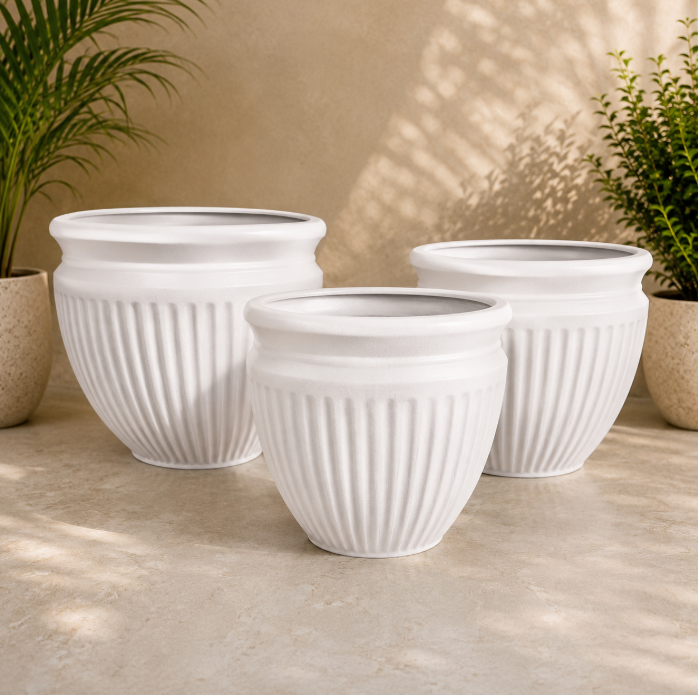 White Crown Ribbed Planter