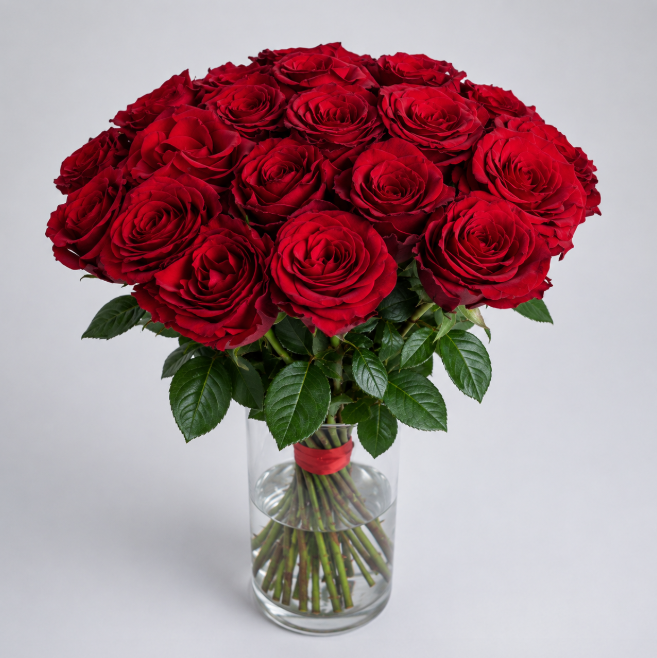 25 Red Roses Luxury Glass Vase Arrangement