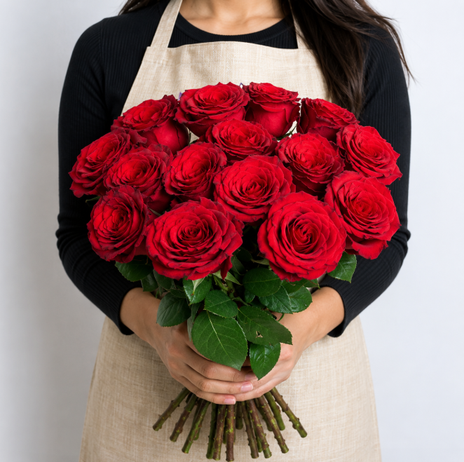 15 Red Roses Hand Tied Luxury Bouquet