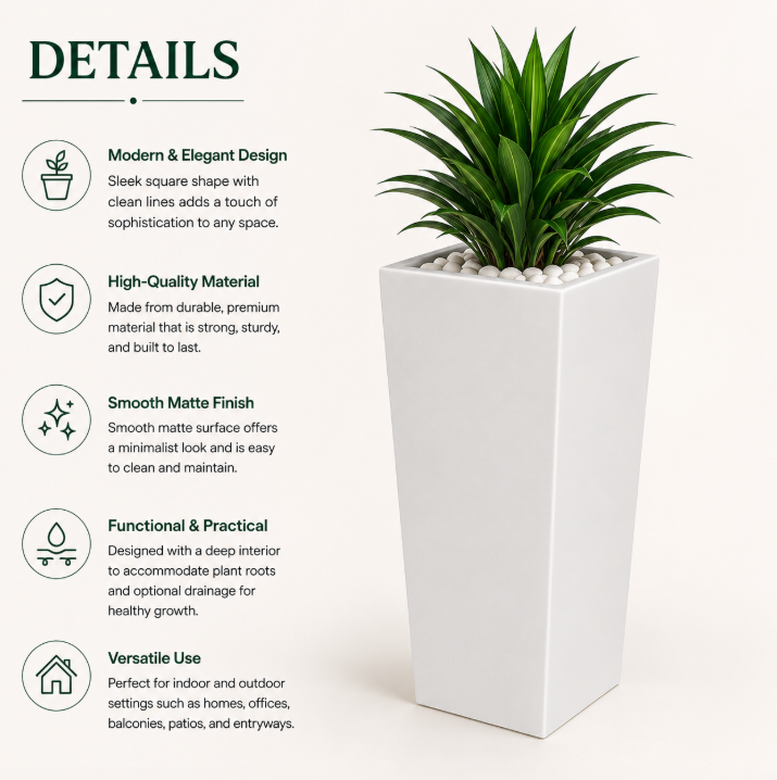 GRP Square Tapered Tall Fiberglass Pot