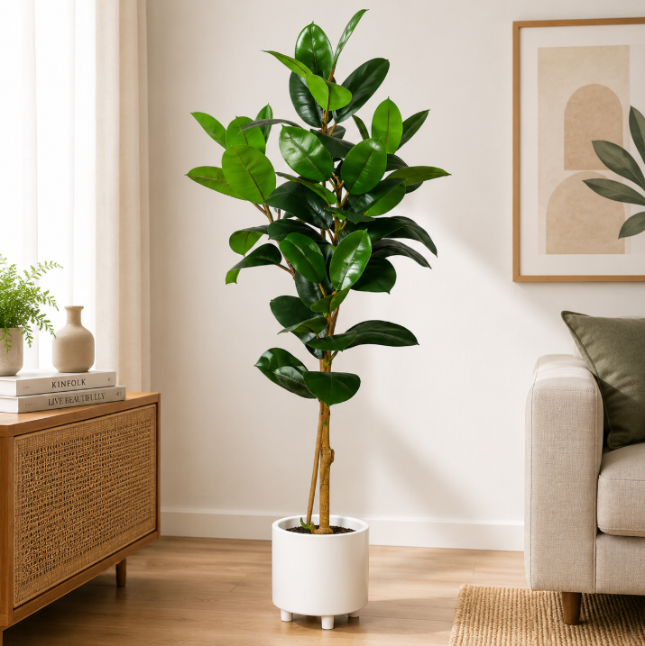Faux Rubber Plant 140cm Tall (with black nursery pot)
